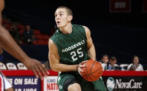 Kevin Priebe led all scorers with 20 points in a victory over Indiana University Northwest. Photo: Courtesy of Steve Woltmann Photography/Roosevelt Athletics