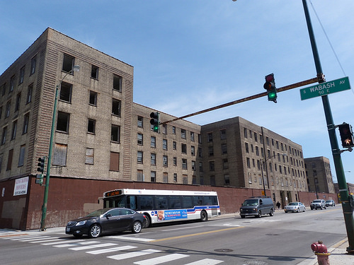 Rosenwald Courts, view from the southeast  corner of S. Wabash Avenue.