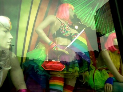 Mannequins in the window of Beatnix at 3400 N. Halsted decked out in Pride colors. Photo By Molly Hess