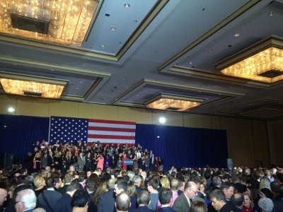Rauner supporters await his victory speech Tuesday night. Photo credit: Maria Castellucci.