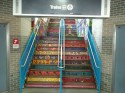The steps in the 18th Street ‘L’ Pink Line stop designed by Francisco Mendoza.